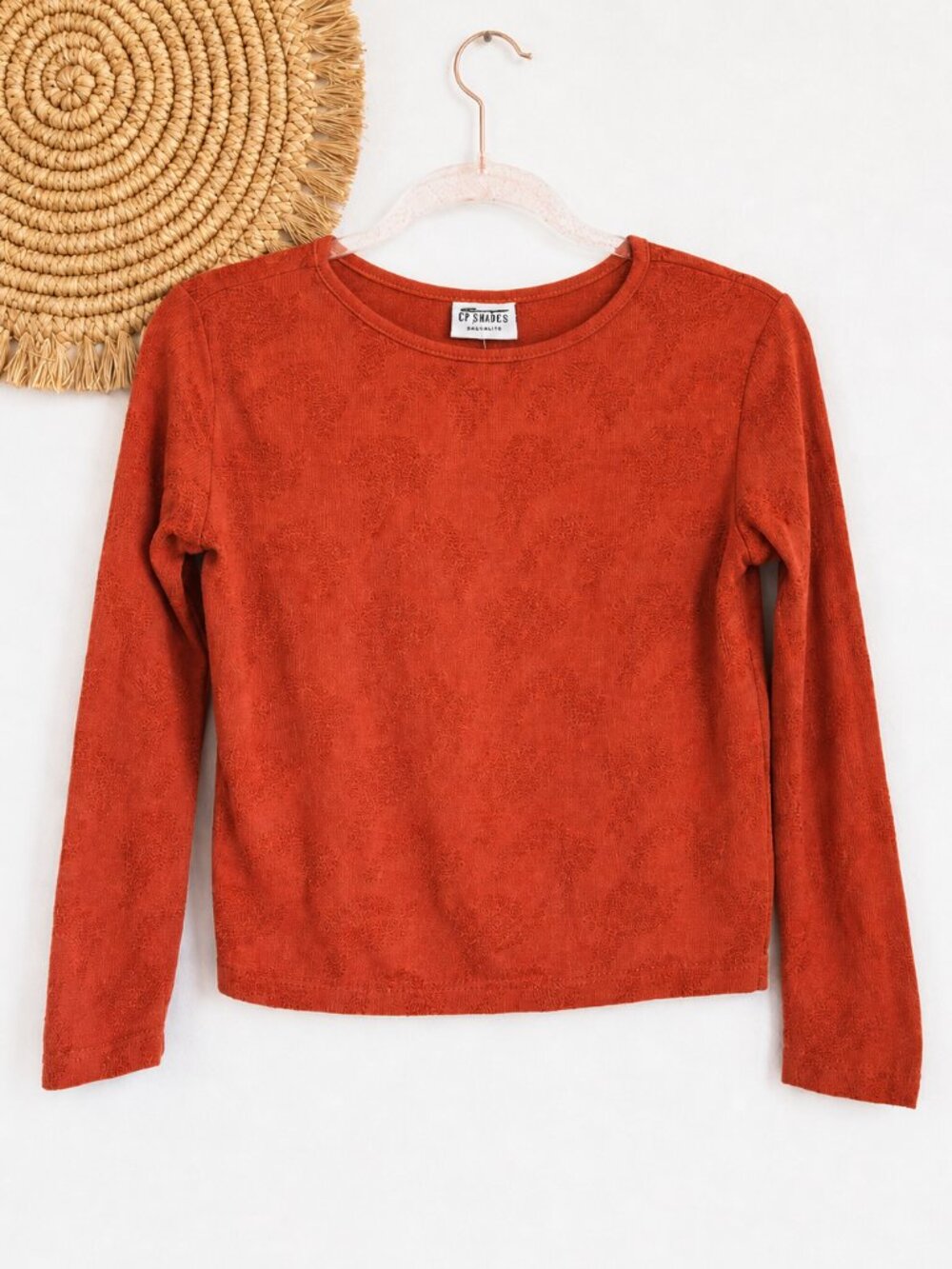 CP Shades NEW Deadstock Vintage Rust Orange Burount Floral Knit Crop Top Medium